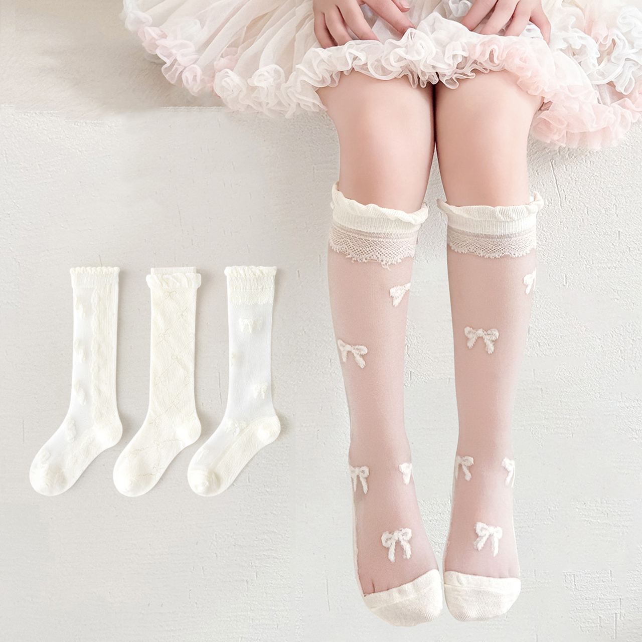 3 Pairs Lace Bow Baby Girl Lon - Baby Sock Oximeter review and price