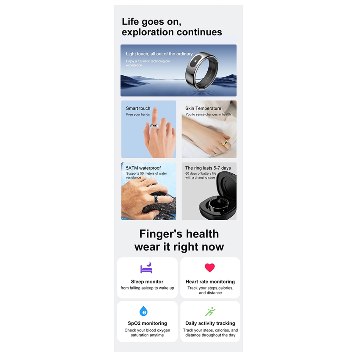 QA88X R08 Waterproof Smart Rin - Temperature Ring Skin review and price