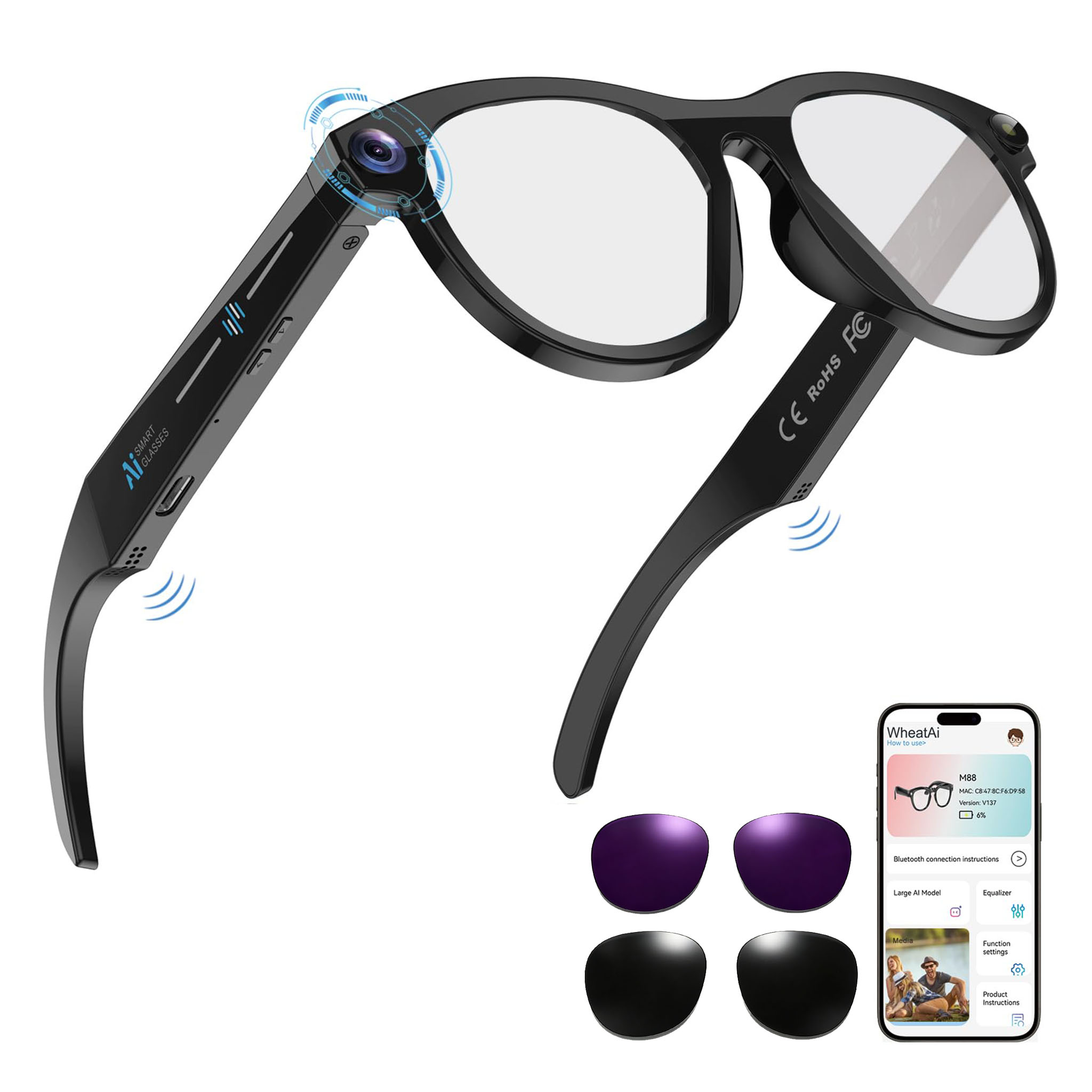 Black Smart Ai Glasses for Men - Smart Glasses Lens review and price